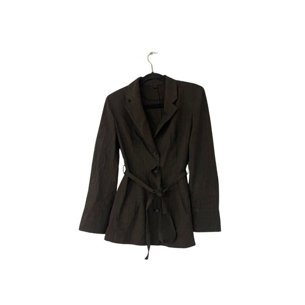 Zara Womens Blazer Small Herringbone Belted Jacket Brown Tan 8998/059 NWOT